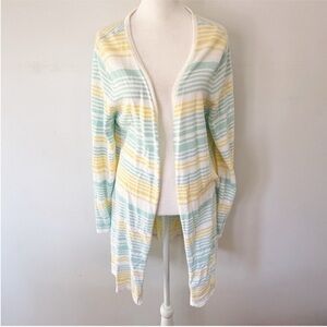 Vintage Women Striped Long Cardigan Medium Pastel Coastal Beach Spring Layers